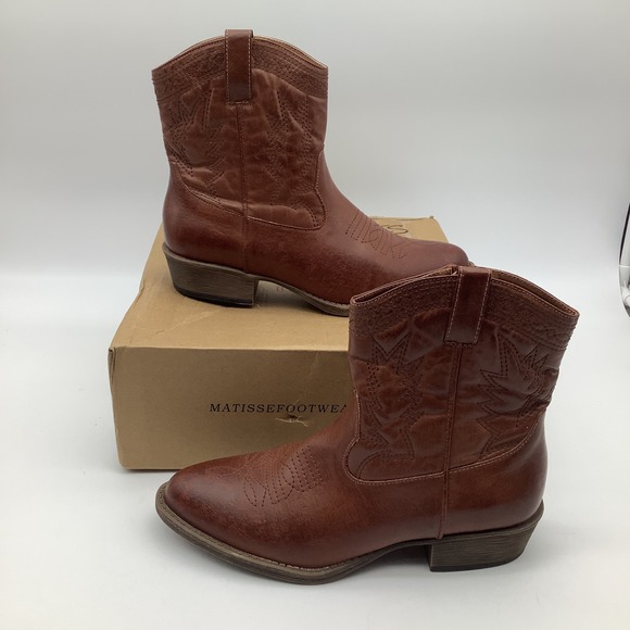 Coconuts By Matisse Pistol Cognac Western Ankle Boots Embroidered Womens Size 8M - Picture 1 of 6